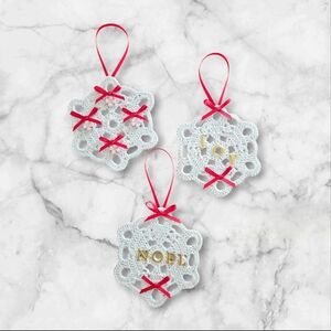 Christmas Ornaments Crochet Doily Wreaths  Set of 3  - Faux Peppermints,Noel